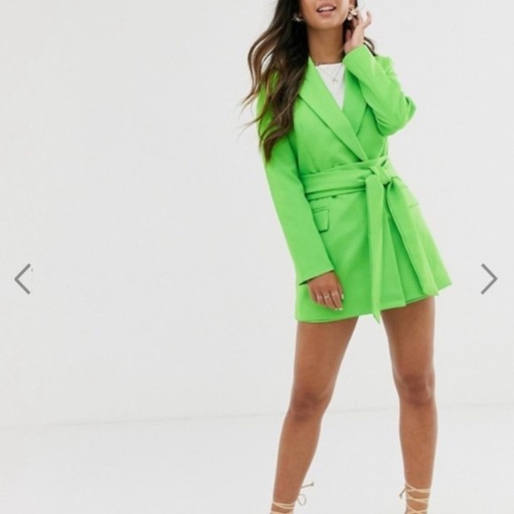 ASOS Jackets & Blazers - Asos Design wrap belted suit blazer‎ pop green neon size 4 double breasted new
